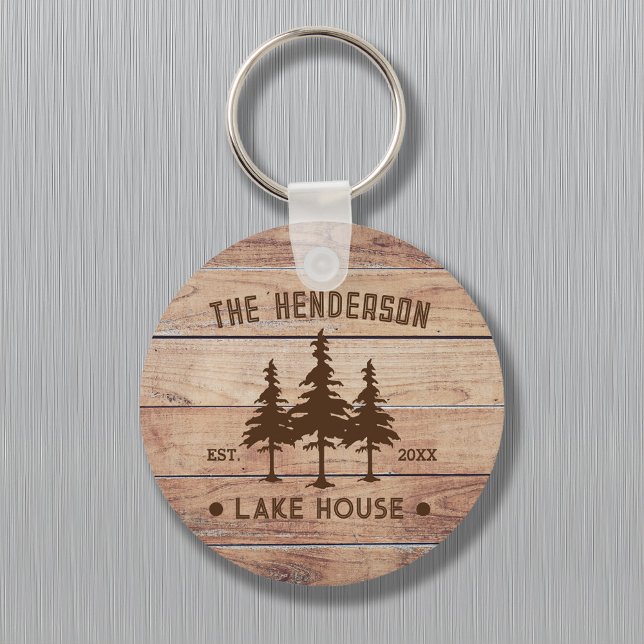 Chaveiro Nome da família Lago House Pine Tree Personalizado (Criador carregado)