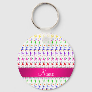 Chaveiro Nome da ginástica branca rosa do arco-íris corta