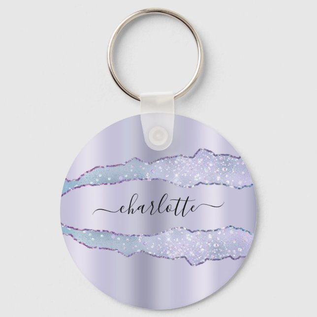 Chaveiro Nome da lavanda violeta agate marble glitter (Frente)