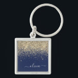 Chaveiro Nome da Rapariga do Monograma de Script Azul do Ma<br><div class="desc">Chaveiros com nomes de Monograma de Script Glitter Glitter Azul Dourado e Marinho (Cadeia de Chaves). Isto faz o doce e perfeito aniversário de 16 anos,  casamento,  chá de panela,  aniversário,  chá de fraldas ou festa de solteira presente para alguém que ama luxo de luxo e estilos quíticos.</div>