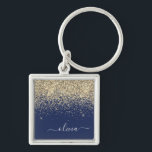 Chaveiro Nome da Rapariga do Monograma de Script Azul do Ma<br><div class="desc">Chaveiros com nomes de Monograma de Script Glitter Glitter Azul Dourado e Marinho (Cadeia de Chaves). Isto faz o doce e perfeito aniversário de 16 anos,  casamento,  chá de panela,  aniversário,  chá de fraldas ou festa de solteira presente para alguém que ama luxo de luxo e estilos quíticos.</div>