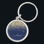 Chaveiro Nome da Rapariga do Monograma de Script Azul do Ma<br><div class="desc">Chaveiros com nomes de Monograma de Script Glitter Glitter Azul Dourado e Marinho (Cadeia de Chaves). Isto faz o doce e perfeito aniversário de 16 anos,  casamento,  chá de panela,  aniversário,  chá de fraldas ou festa de solteira presente para alguém que ama luxo de luxo e estilos quíticos.</div>