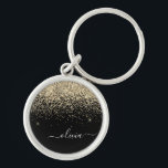 Chaveiro Nome da Rapariga do Monograma do Script Glitter Pr<br><div class="desc">Chaveiros com nomes de Monograma de Script Glitter Glitter Dourado e Preto (Cadeia-Chave). Isto faz o doce e perfeito aniversário de 16 anos,  casamento,  chá de panela,  aniversário,  chá de fraldas ou festa de solteira presente para alguém que ama luxo de luxo e estilos quíticos.</div>
