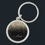 Chaveiro Nome da Rapariga do Monograma do Script Glitter Pr<br><div class="desc">Chaveiros com nomes de Monograma de Script Glitter Glitter Dourado e Preto (Cadeia-Chave). Isto faz o doce e perfeito aniversário de 16 anos,  casamento,  chá de panela,  aniversário,  chá de fraldas ou festa de solteira presente para alguém que ama luxo de luxo e estilos quíticos.</div>