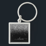 Chaveiro Nome da Rapariga do Script de Largura Preta do Sil<br><div class="desc">Chaveiros com nomes de Monograma de Script Glitter Silver e Black Sparkle (Cadeia-Chave). Isto faz o doce e perfeito aniversário de 16 anos,  casamento,  chá de panela,  aniversário,  chá de fraldas ou festa de solteira presente para alguém que ama luxo de luxo e estilos quíticos.</div>