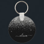 Chaveiro Nome da Rapariga do Script de Largura Preta do Sil<br><div class="desc">Chaveiros com nomes de Monograma (Cadeia-Chave) de Script Glitter Preto e Silver Sparkle. Isto faz o doce e perfeito aniversário de 16 anos,  casamento,  chá de panela,  aniversário,  chá de fraldas ou festa de solteira presente para alguém que ama luxo de luxo e estilos quíticos.</div>