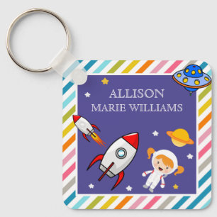 Chaveiro Nome das Meninas Astronautas no Espaço Exterior Fo