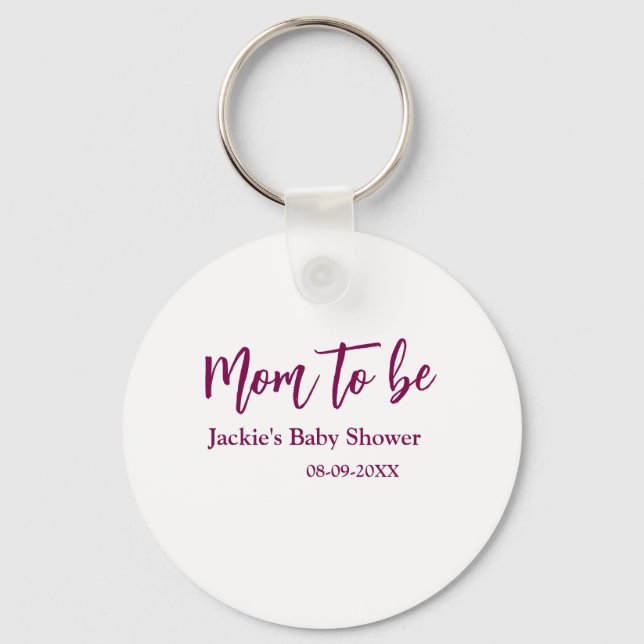 Chaveiro nome data chá de bebê futura mamãe rosa simples mí (Frente)
