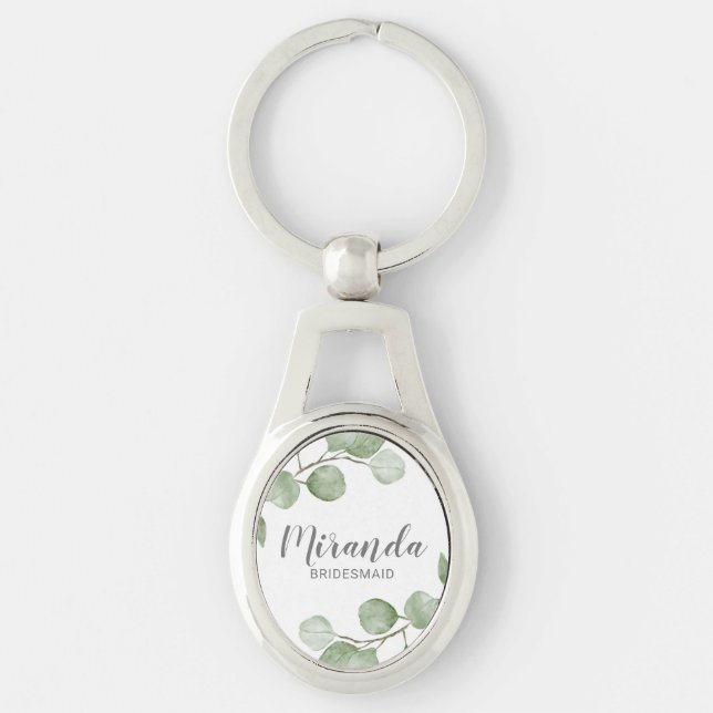 Chaveiro Nome de Bridesmaid Personalizado Eucalyptus Waterc (Frente)