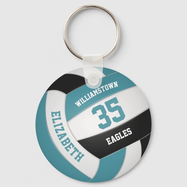 Chaveiro nome de equipe personalizada de preto teal voleibo (Frente)