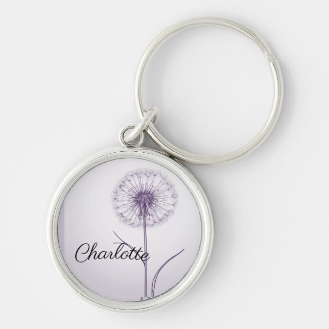 Chaveiro Nome de etiqueta lilac-dandelion personalizado (Frente)