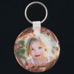 Chaveiro Nome de Foto Personalizado<br><div class="desc">Nome personalizado do script de fotos Design Seu próprio chaveiro que apresenta fotos personalizadas em folhas de outono românticas estourou.</div>