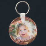 Chaveiro Nome de Foto Personalizado<br><div class="desc">Nome personalizado do script de fotos Design Seu próprio chaveiro que apresenta fotos personalizadas em folhas de outono românticas estourou.</div>