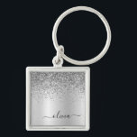 Chaveiro Nome de Monograma de Metal Brilho Prata Glam<br><div class="desc">Pulseiras de Metal Monograma de Brilho Prata com Lantejoulas de Brilho Metálico Falso (Corrente de Chaves). Isso faz o presente perfeito para o aniversário de 16 anos, casamento, chá de noiva, aniversário de casamento, chá de bebê ou festa de despedida de solteira para alguém que ama luxo e estilos chiques....</div>