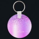 Chaveiro Nome de Monograma de Metal Glam com Brilho Roxo<br><div class="desc">Pulseiras de Metal Monograma de Brilho Roxo com Faixa Metálica Brilhante e Brilho Falso (Corrente de Chaves). Isso torna o presente perfeito para o aniversário de 16 anos, casamento, chá de noiva, aniversário de casamento, chá de bebê ou festa de despedida de solteira para alguém que ama luxo e estilos...</div>