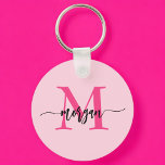 Chaveiro Nome de Monograma de Rapariga de Script Moderno Ro<br><div class="desc">Mantenha suas chaves em estilo com nosso Chaveiro de Nome do Monograma de Script Moderno Rosa Quente! Com um design cor-de-rosa-quente vibrante, este chaveiro é personalizado com o seu nome num guião moderno-chic para um toque personalizado e moderno. Perfeito por adicionar um pouco de talento às suas chaves ou saco,...</div>