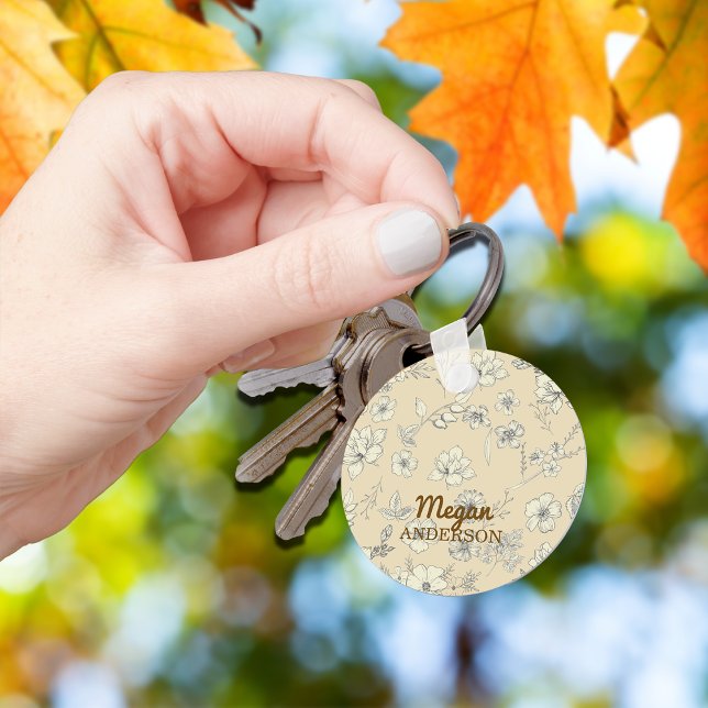 Chaveiro Nome de Personalização de Creme Antiquado das Flor (Criador carregado)