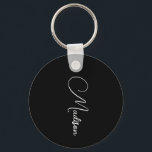 Chaveiro Nome de Script Moderno do na moda<br><div class="desc">Um na moda simples,  chaveiro de nome de script com tipografia branca a preto. Estilo minimalista.</div>