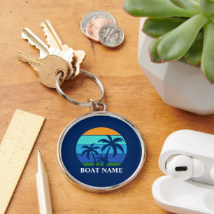 Chaveiro Nome do Barco Sun Palm Trees Blue Premium Round
