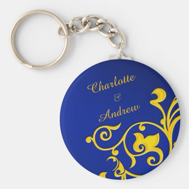 Chaveiro Nome do Casal Real Azul e Dourado (Frente)