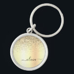 Chaveiro Nome do Glam do Monograma Dourado Glitter Metal<br><div class="desc">Chaveiros com nomes De Monograma Metálicos De Folha De Folha Dourada (Faux) Com Brilho De Brilho Metálico (Cadeia-Chave). Isto faz o doce e perfeito aniversário de 16 anos, casamento, chá de panela, aniversário, chá de fraldas ou festa de solteira presente para alguém que ama luxo de luxo e estilos quíticos....</div>
