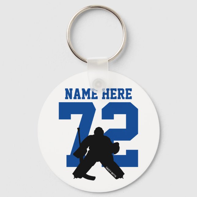 Chaveiro Nome do goleiro de hóquei personalizado Número azu (Frente)
