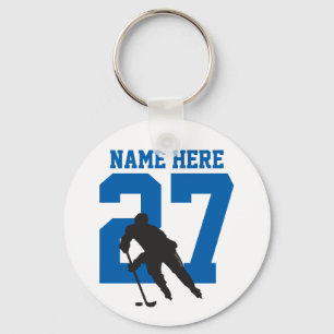 Chaveiro Nome do jogador de hóquei personalizado Número a