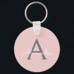 Chaveiro Nome do Monograma da Rapariga da Cinza Rosa Escamo<br><div class="desc">Chaveiros com nomes Simples de Script de Cor Rosa e Cinza (Cadeia-Chave). Isto faz o doce e perfeito aniversário de 16 anos,  casamento,  chá de panela,  aniversário,  chá de fraldas ou festa de solteira presente para alguém que ama luxo de luxo e estilos quíticos.</div>