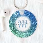 Chaveiro Nome do Monograma da Sereia da Glitter Azul Person<br><div class="desc">Personalize facilmente este belo chaveiro brilhante faux faux faux com seu monograma e nome personalizados de script manuscrito.</div>