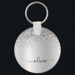 Chaveiro Nome do Monograma do Glam Metal Glitter de Prata<br><div class="desc">Chaveiros com nomes De Monograma (Cadeia-Chave) De Folha De Silver Faux Folhas Metálicas Sparkle Glitter Brugado Metal Monograma (Cadeia-Chave). Isto faz o doce e perfeito aniversário de 16 anos, casamento, chá de panela, aniversário, chá de fraldas ou festa de solteira presente para alguém que ama luxo de luxo e estilos...</div>