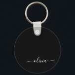 Chaveiro Nome do Monograma Girly de Script Moderno Branco N<br><div class="desc">Chaveiros com nomes de Monograma Simples de Script Preto e Branco (Cadeia-Chave). Isto faz o doce e perfeito aniversário de 16 anos,  casamento,  chá de panela,  aniversário,  chá de fraldas ou festa de solteira presente para alguém que ama luxo de luxo e estilos quíticos.</div>