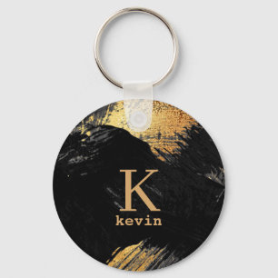 Chaveiro Nome do monograma negro personalizado elegante mod