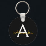 Chaveiro Nome do Monograma Rapariga de Script Moderno Doura<br><div class="desc">Chaveiros com nomes de Monograma Simples Pretos e Dourados (Cadeia de Chave). Isto faz o doce e perfeito aniversário de 16 anos,  casamento,  chá de panela,  aniversário,  chá de fraldas ou festa de solteira presente para alguém que ama luxo de luxo e estilos quíticos.</div>
