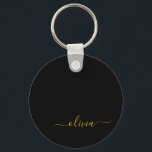 Chaveiro Nome do Monograma Rapariga de Script Moderno Doura<br><div class="desc">Chaveiros com nomes de Monograma Simples Pretos e Dourados (Cadeia de Chave). Isto faz o doce e perfeito aniversário de 16 anos,  casamento,  chá de panela,  aniversário,  chá de fraldas ou festa de solteira presente para alguém que ama luxo de luxo e estilos quíticos.</div>