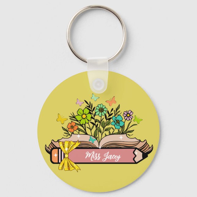 Chaveiro Nome do professor de flor selvagem, professor pers (Frente)