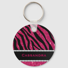 Chaveiro Nome dos Diamantes de Impressão de Zebra Rosa e Ne