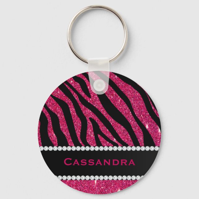 Chaveiro Nome dos Diamantes de Impressão de Zebra Rosa e Ne (Frente)