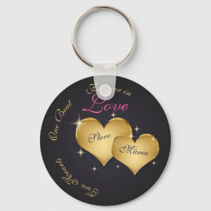 Chaveiro Nome dourado elegante de dois corações