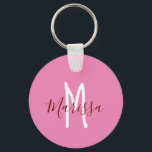 Chaveiro Nome e Monograma com Mão Rosa Moderno<br><div class="desc">Procurando uma maneira fácil de manter todas as suas chaves em um único lugar. Aqui está um belo presente barato para você mesmo, um membro da família ou um amigo. Este moderno, mínimo, design chic apresenta tipografia escrita à mão para ambos os seus nomes em burgundy e o seu monograma...</div>