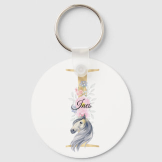 Chaveiro Nome equestre floral giro do cavalo monograma