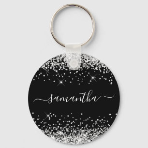 Chaveiro Nome feminino prateado e preto brilhante