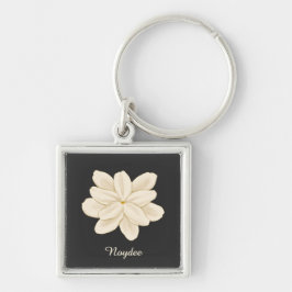 Chaveiro Nome Flor de Jasmim Branco em Preto