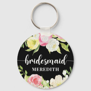 Chaveiro Nome Floral de Bridesmaid de Cor Branca Negra