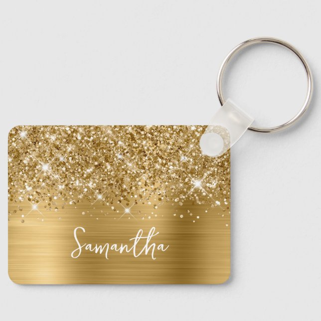 Chaveiro Nome Glamouroso Dourado Brilhante (Frente)