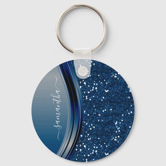 Chaveiro Nome manuscrito Marinho Blue Metal Glitter (Frente)
