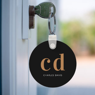 Chaveiro Nome minimalista das iniciais do monograma de ouro