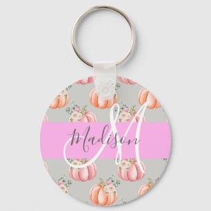 Chaveiro Nome Monograma Abóbora Rosa Cinza Floral Feminino