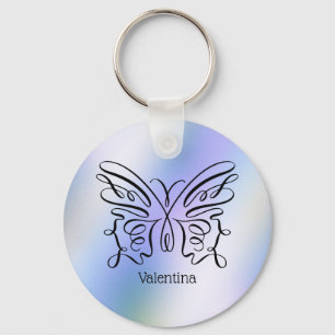 Chaveiro Nome Monograma Borboleta Holográfica Azul Roxo