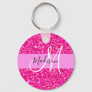 Chaveiro Nome Monograma Brilho Rosa Quente Glam Glamouroso