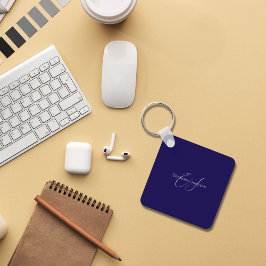 Chaveiro nome monograma - mínimo clássico - azul e branco